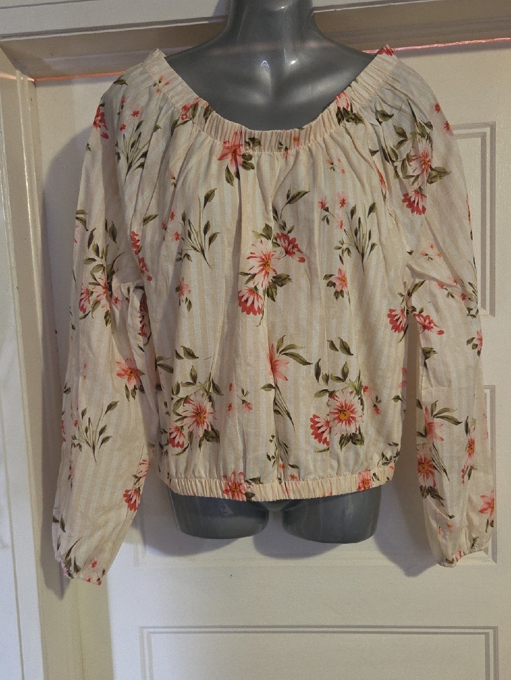 Women's Cream Floral Off-Shoulder Blouse
